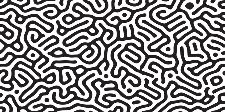 Abstract black and white organic maze pattern with fluid lines and shapes