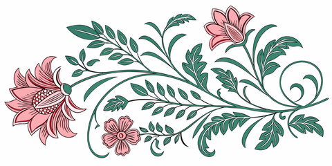 Detailed ornate floral corner graphic in a vintage style with blossoms botanical ornament illustration decorative blooming arrangement invitation greeting isolated background composition © AC
