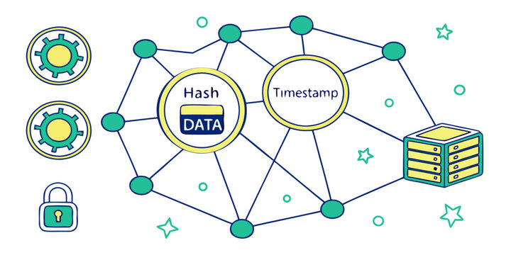 Blockchain technology decentralized network concept with hash data and timestamp server blockchain decentralized timestamp security technology connection cryptography distributed database