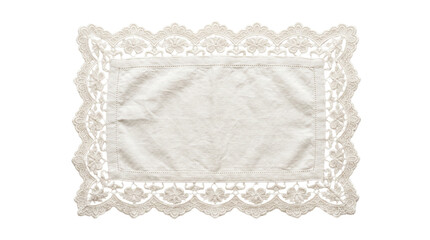 Vintage white lace doily placemat transparent PNG, isolated embroidered fabric cutout for wedding stationery design
