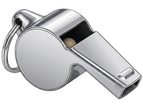 Clean shiny silver metal referee whistle