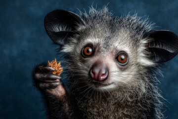 Fototapeta premium Close-up of Aye-Aye Lemur Holding Food