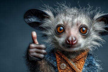 Fototapeta premium Close-up of textured lemur face giving thumbs up