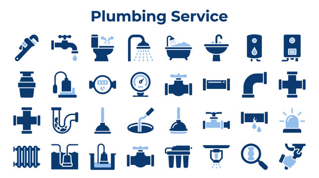 Plumbing Service Icons Collection Professional Icons Representing Various Plumbing Fixtures Tools And Equipment For Websites And Design