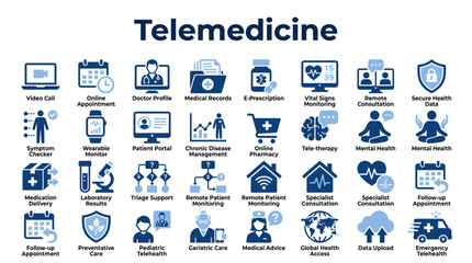 Fototapeta premium Telemedicine concept with diverse healthcare icons for online medical services and remote patient care