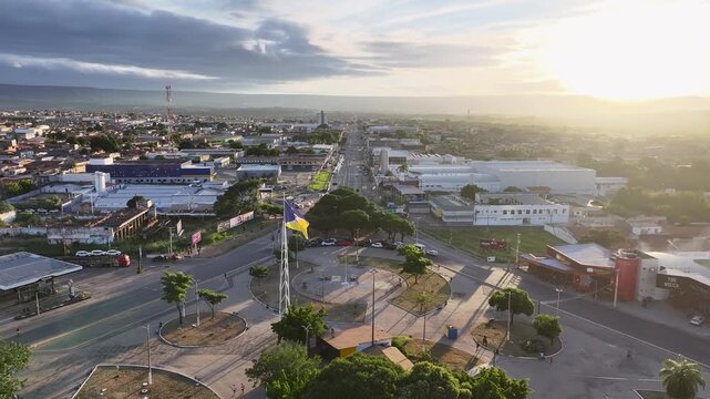 Sunset Padre Cicero Avenue At Juazeiro Do Norte In Ceara Brazil. Roundabout Square. Padre Cicero Avenue. Downtown District. Padre Cicero Avenue At Juazeiro Do Norte Ceara. Cariri Metropolitan Region.