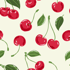 Vector watercolor cherry seamless pattern. Hand drawn berries background. Wrapping paper, fashion textile print design © Qualit Design