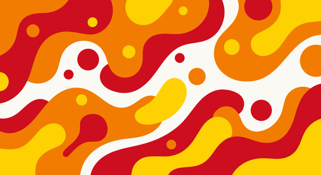 Abstract fluid wavy shapes in warm colors create a dynamic liquid pattern with vibrant red orange and yellow tones for modern graphic design and artistic projects