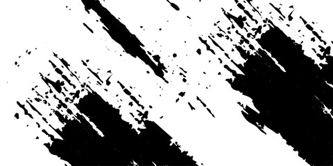 Obraz premium Abstract black ink brush strokes and splatters create a dynamic and chaotic visual texture against a stark white background, evoking a sense of raw artistic expression.