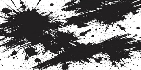 Fototapeta premium Abstract black ink splatter on a white background, creating a chaotic and energetic artistic texture.