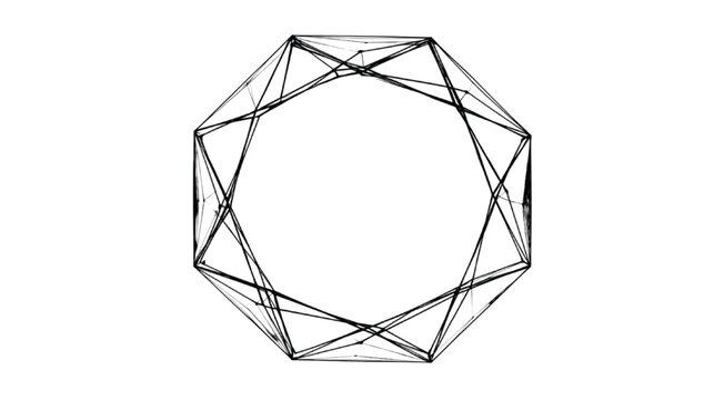 Geometric structure forms an intricate wireframe dodecahedron shape against a clean white background.