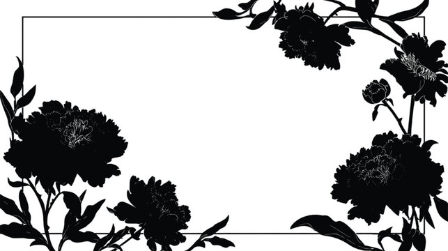 Peony flowers in silhouette frame a rectangular space suitable for custom text and graphic layouts.