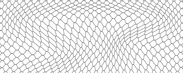 Fishing or soccer net. Repeated hexagon pattern. Black wired mesh texture isolated on white background. Metallic or fabric fence, cage or lattice structure. Vector graphic Illustration. © BAHAYA