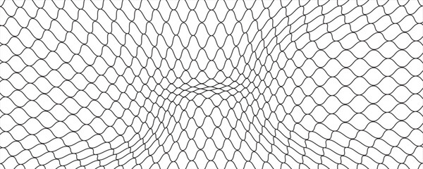 Fishing or soccer net. Repeated hexagon pattern. Black wired mesh texture isolated on white background. Metallic or fabric fence, cage or lattice structure. Vector graphic Illustration. © BAHAYA