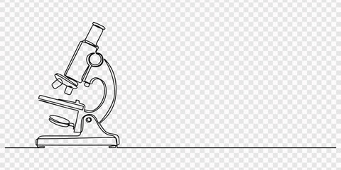Continuous one line drawing of a scientific microscope, One continuous line. Microscope. Scientific instrument. Flat minimal icon. one line Art icon drawing One continuous line. Microscope. © line pro