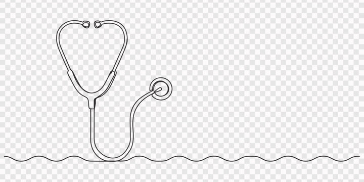 stethoscope on white background, self drawing of World health day medical stethoscope single line art, continuous one line drawing of Isolated outline vector icon, Single one line Medicine stethoscope