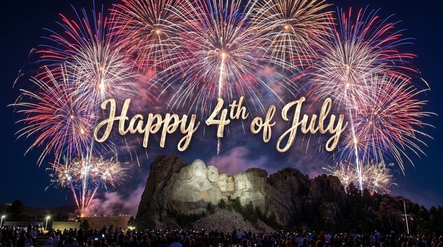 Fireworks light up the night sky behind the historic stone carvings at Mount Rushmore.