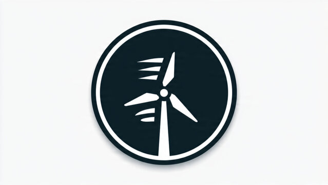 Modern wind turbine logo with sleek design in dark blue and white, sustainable energy symbol