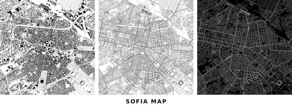Sofia city map, abstract urban street network, minimalist cartography vector illustration