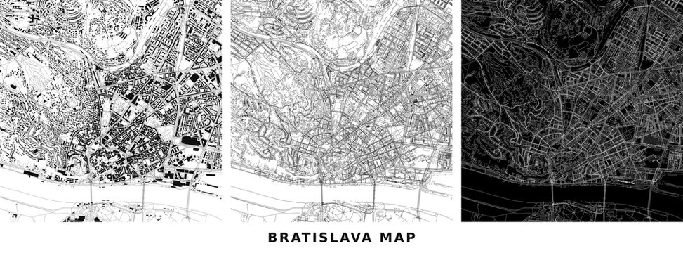 Set of three abstract city maps of bratislava, slovakia vector illustration