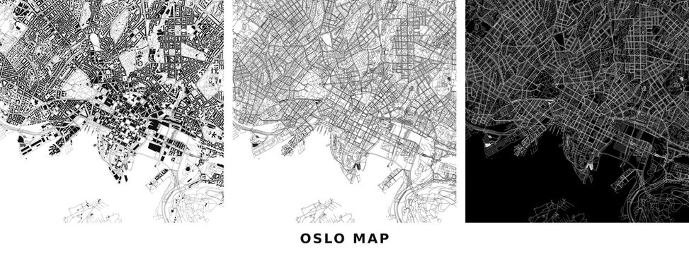 Set of three abstract city maps of oslo, norway vector illustration