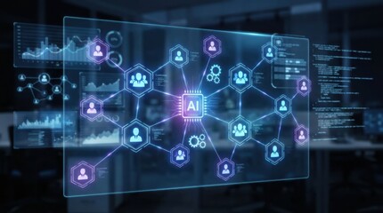 Fototapeta premium Futuristic A I powered customer relationship management interface hologram