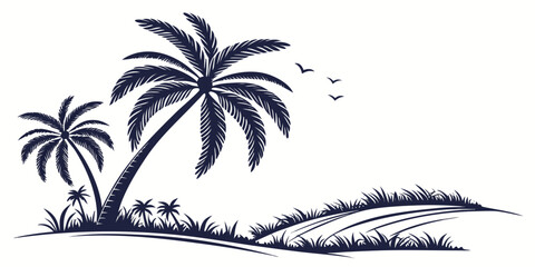 Silhouette of palm trees and rolling hills with grass silhouette landscape tropical outdoors countryside agriculture vegetation environment beautiful peaceful tranquil farmland © AE