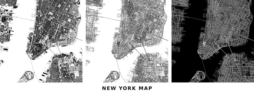 New york city street map abstract black and white urban grid design vector illustration