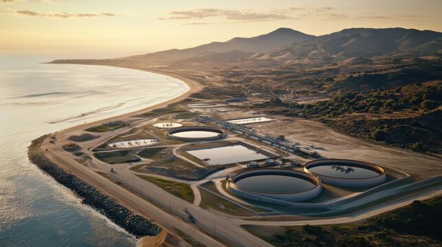 Large-scale desalination plant on arid coast supplying vital freshwater to dry regions
