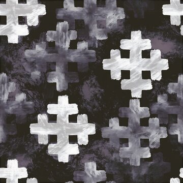 Watercolor Armenian cross seamless pattern on dark background
