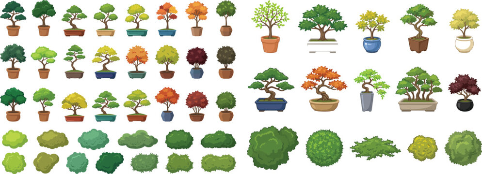 Landscape architecture planting symbol vector set. trees shrubs and vegetation CAD elements for site plans, urban design layouts and garden masterplan illustration graphics