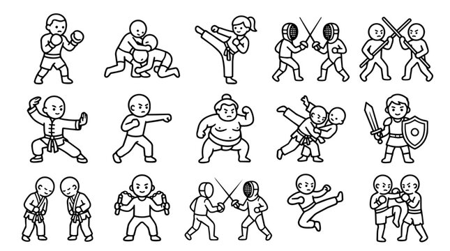 Various Martial Arts and Combat Sports Icons Set