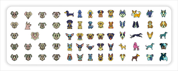 Dog bundle web icon Collection Set Cute Puppy Faces, Dog Breed Avatars and Pet Mascot Vector Illustrations  © Azad
