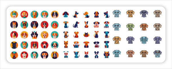 Dog bundle web icon Collection Set Cute Puppy Faces, Dog Breed Avatars and Pet Mascot Vector Illustrations  © Azad
