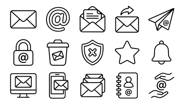 Set of email and communication outline icons