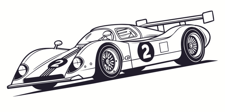 Classic vintage racing sports car outline illustration with number two automobile illustration automotive performance aerodynamic sportscar competition transport silhouette stylized