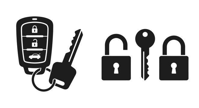 Car Key Fob And Keys Black Silhouette Collection
