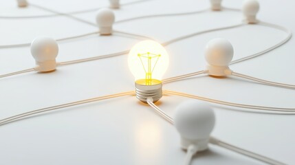 Obraz premium Illuminated lightbulb at the center of a bright network of connections and nodes