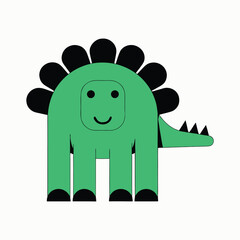 Stylized green cartoon stegosaurus dinosaur character walking on four legs with orange plates on back side view design illustration © Md