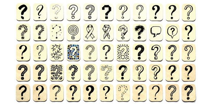 Set of hand drawn question mark icons in various artistic styles and designs