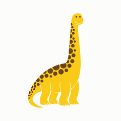 Cute yellow cartoon brachiosaurus sauropod dinosaur standing with a long neck and smiling face mascot design illustration © Md