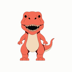Stylized chibi orange tyrannosaurus rex cartoon dinosaur with open mouth showing tiny teeth and a friendly face © Md