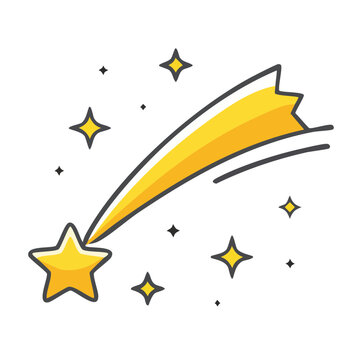 Yellow shooting star with sparkles on transparent background