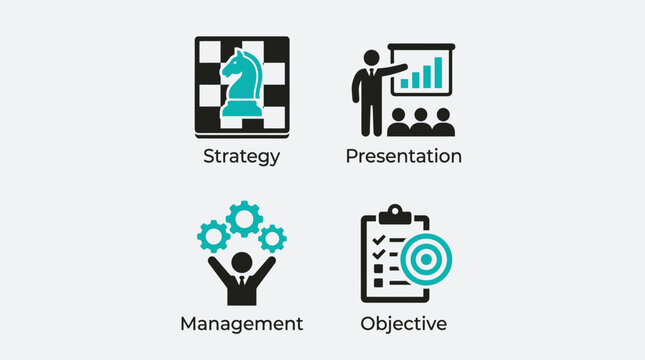 Business strategy and management icons set Vector