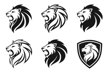 Black and white lion profile vector icons set © Ahmed44