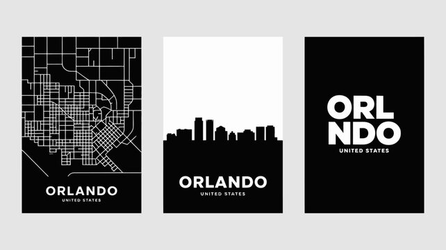 Orlando city maps and typographic designs a black and white vector illustration series florida cityscape map urban metropolitan town municipality