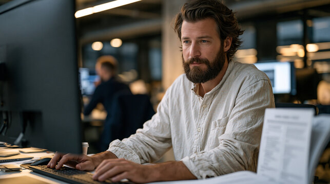 Journalist fact checker at open newsroom terminal running AI content verification scan across submitted wire story, flagged hallucinated statistics highlighted on screen, printed