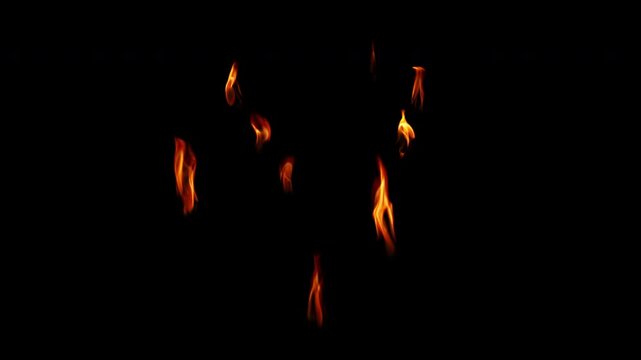 Realistic small fire flames animation moving in the wind, isolated glowing torch sparks on transparent background 4K