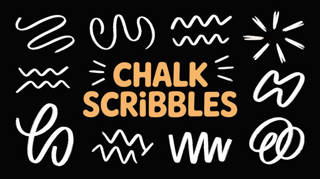 Wavy lines and starburst shapes a collection of white chalk scribbles on a black background scribble wave line zig zag squiggle