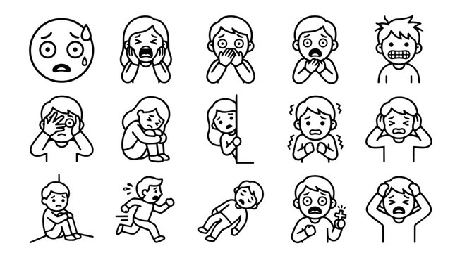 Emotional reactions and feelings outline icon set